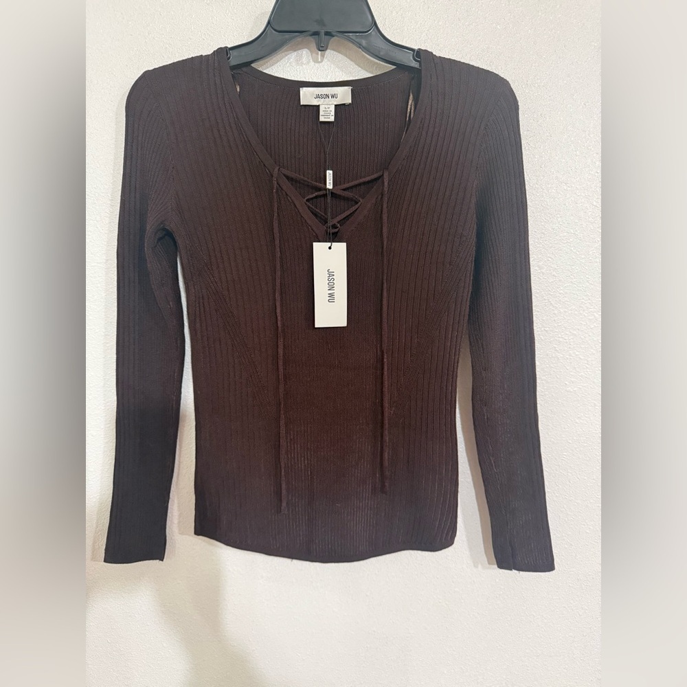 Jason Wu Crisscross Tie Sweater knitted long sleeve Brown top SP